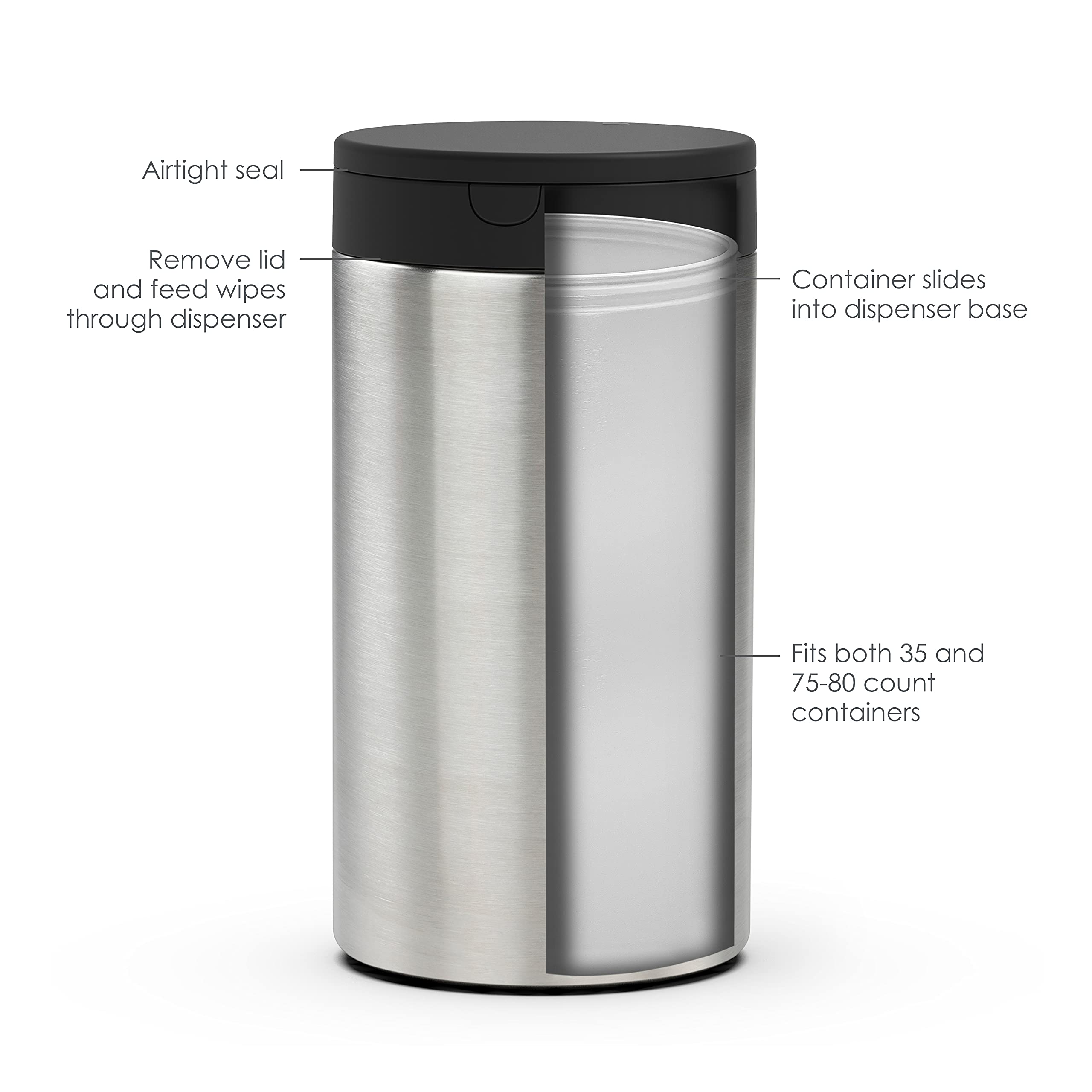 Spectrum Decorative Disinfecting Wipes Container (Satin Nickel) - Refillable Dispenser For Bathroom, Kitchen, Classroom, Counter